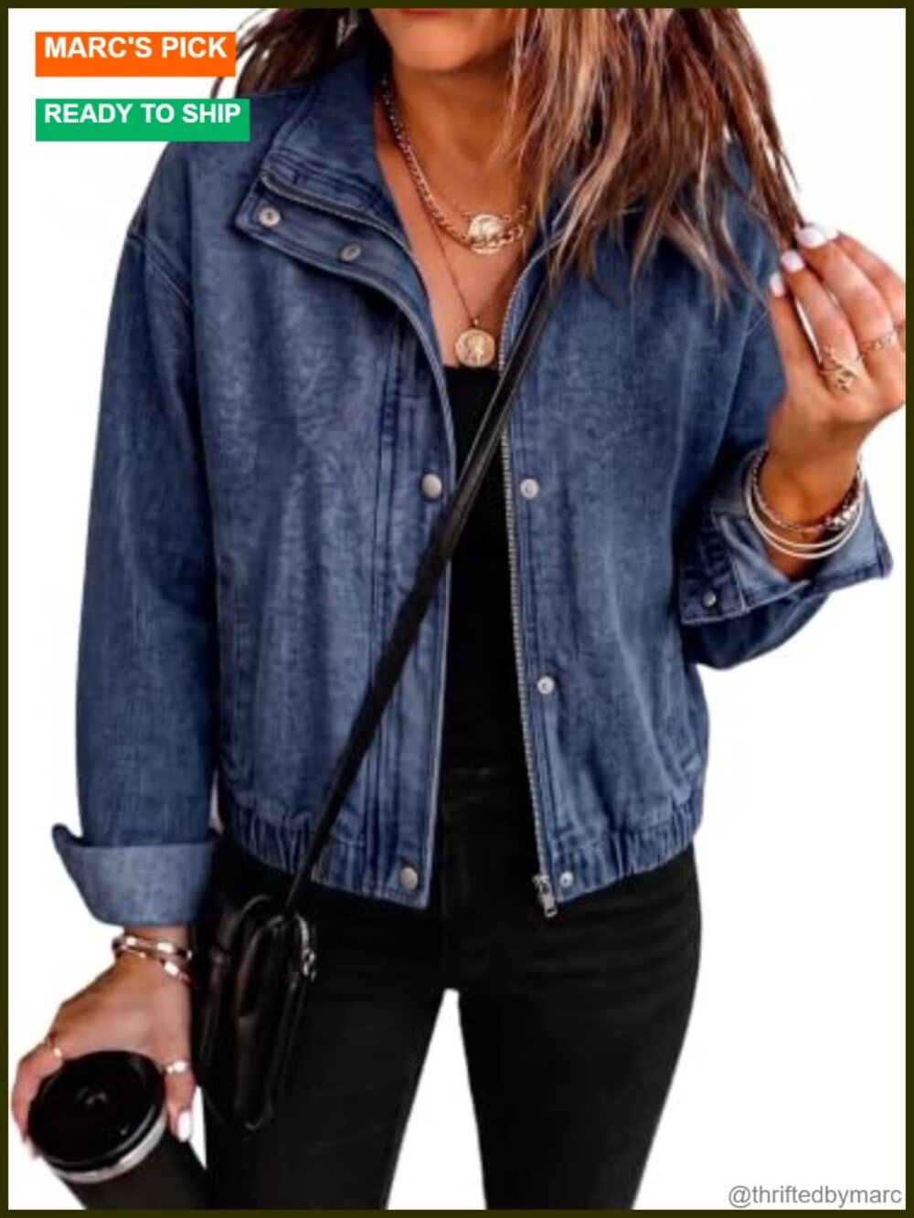 Cropped Oversized Zip Up Denim Jacket Streetwear